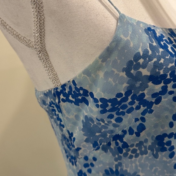 VTG 90s Ann Taylor Blue White Abstract Floral Silk Slip Dress Midi Fairy Size 4 - Picture 4 of 8